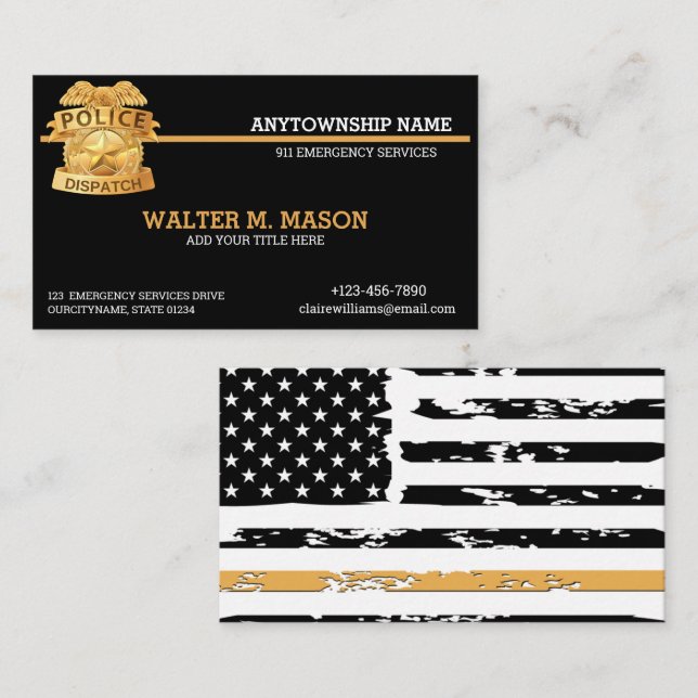Thin Golden Line 911 Dispatch Custom  Business Card (Front/Back)