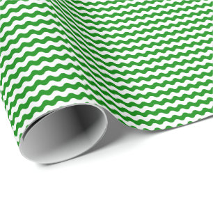 Thin Green and White Waves Wrapping Paper