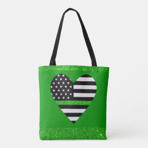 Thin Green Glitter Line Tote Bag