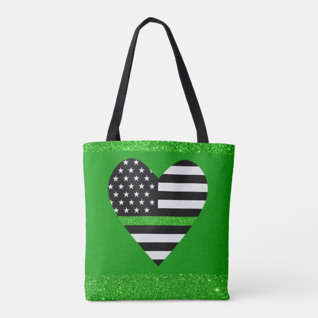 Thin Green Glitter Line Tote Bag (Back)