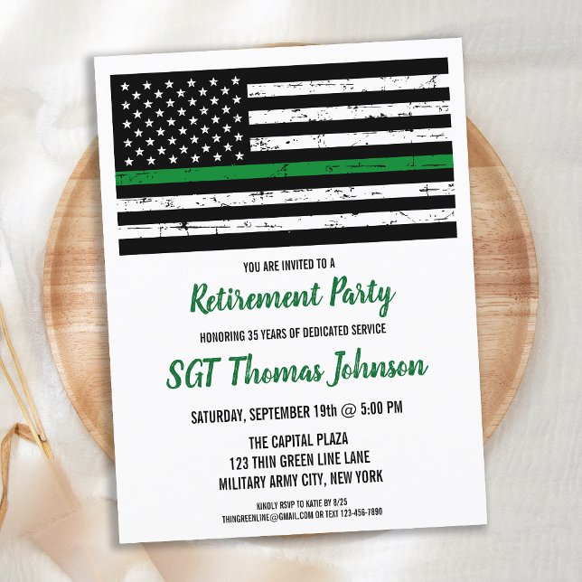 Thin Green Line American Flag Military Retirement Announcement Postcard (Creator Uploaded)