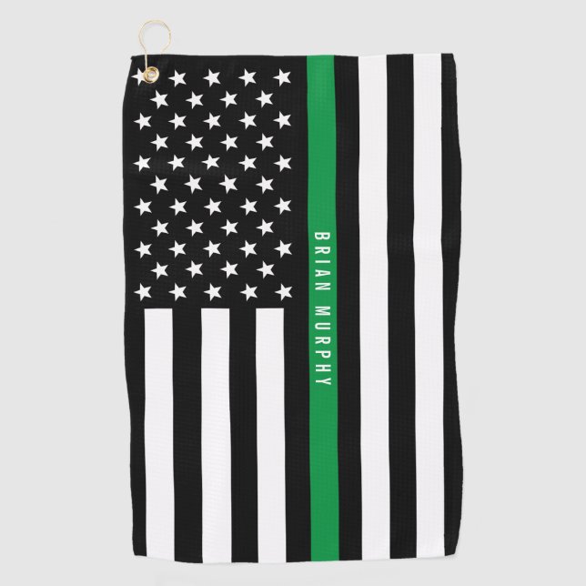 Thin Green Line American Flag Monogram Golf Towel (Front)