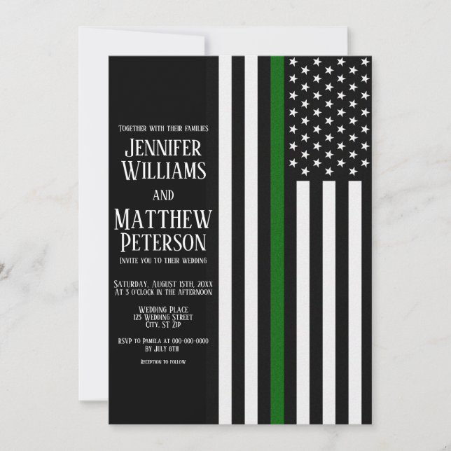Thin Green Line Border Ptl/Park Rngr/Animal Cntl Invitation (Front)