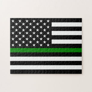 Thin Green Line Flag: Patriotic Military Veterans Jigsaw Puzzle