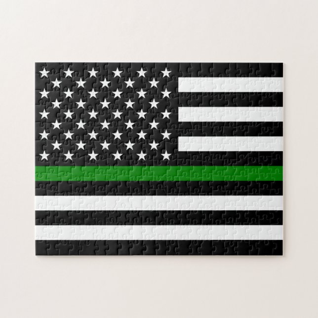 Thin Green Line Flag: Patriotic Military Veterans Jigsaw Puzzle (Horizontal)