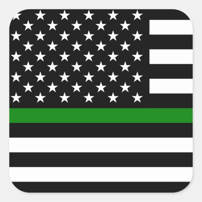Thin Green Line Flag: Patriotic Military Veterans Square Sticker (Front)