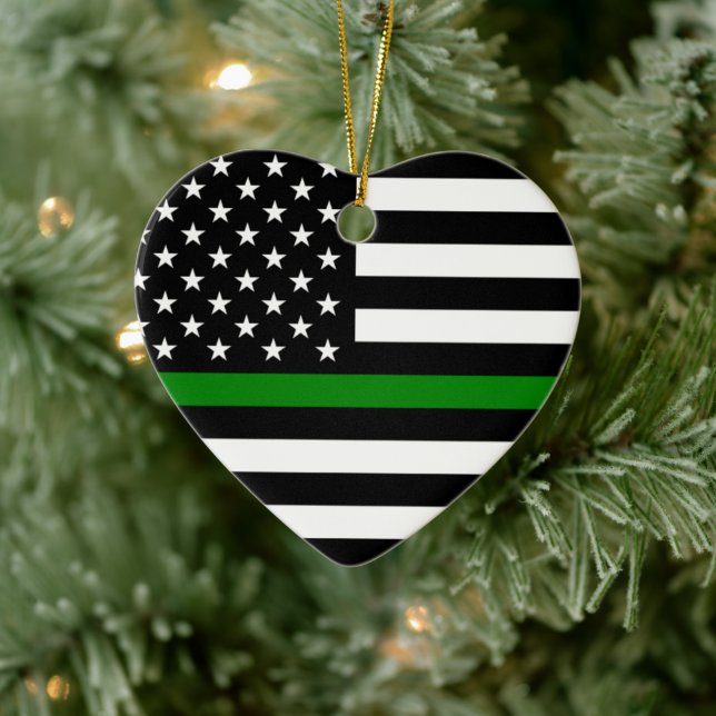 Thin Green Line Flag (United States) Ceramic Tree Decoration (Tree)