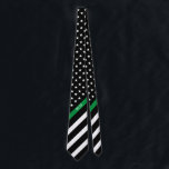 Thin Green Line Military American Flag Monogram Tie<br><div class="desc">This tie features a black and white American flag with thin green line design that has stars and stripes on a black background and monogrammed initials for you to personalise in a classic white script. Perfect for those in the military, park rangers, conservation officers, and border patrol. Wear it in...</div>