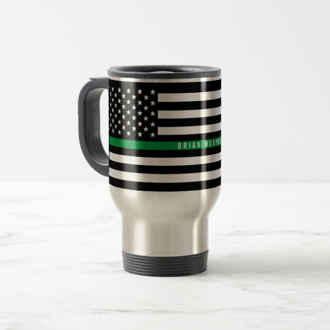Thin Green Line Military Flag Monogram Large Travel Mug (Front Left)