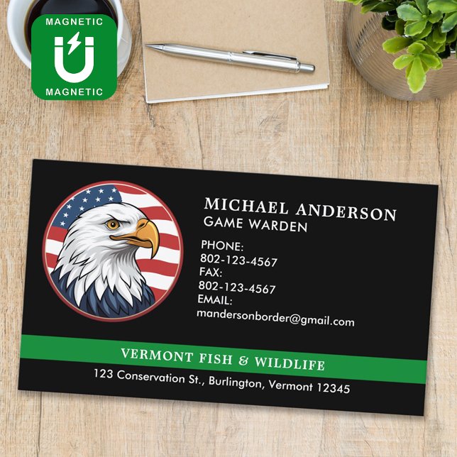 Thin Green Line Military Police Border Patrol Logo Magnetic Business Card (Creator Uploaded)