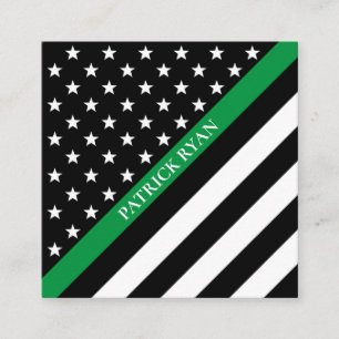 Thin Green Line Military Stars & Stripes Flag Square Business Card