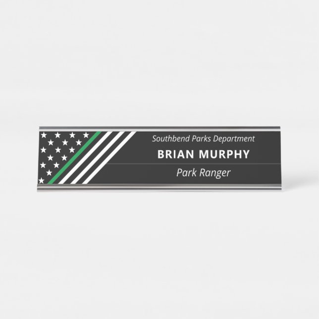 Thin Green Line Military Stars Stripes Monogram Desk Name Plate (Front)