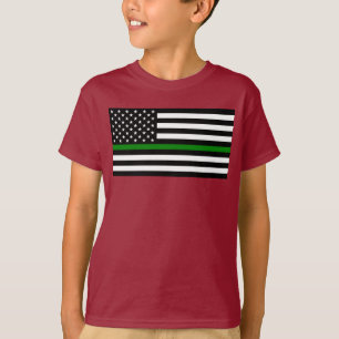 Thin Green Line Military & Veterans American Flag T-Shirt