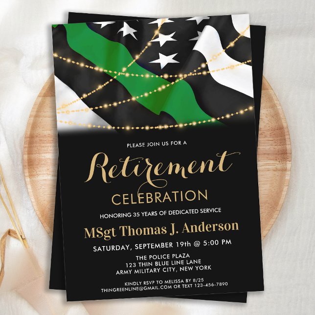 Thin Green Line Patriotic Army Military Retirement Invitation (Creator Uploaded)