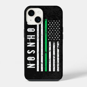 Thin Green Line Themed Flag Custom Name iPhone 14 Case