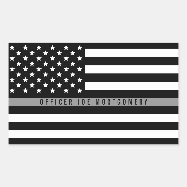 Thin Grey Line American Flag Add Name Rectangular Sticker (Front)