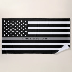 Thin Grey Line American Flag Monogrammed Beach Towel