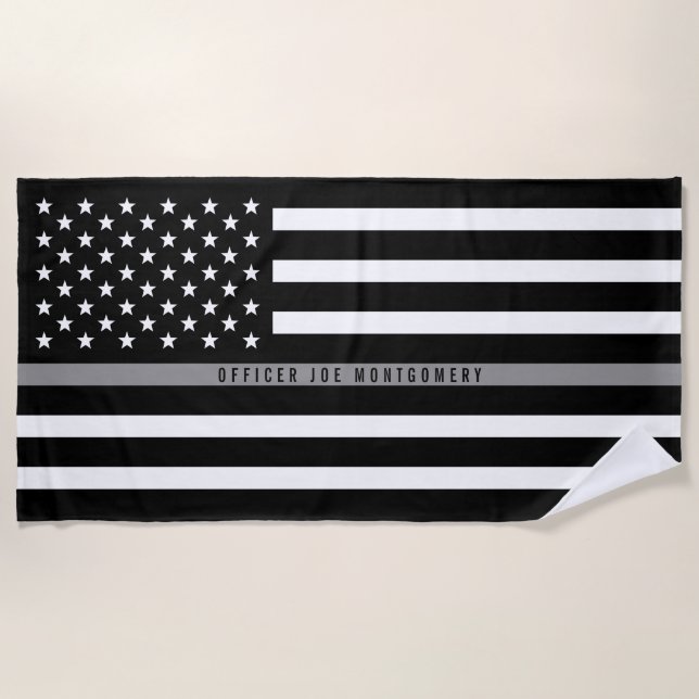 Thin Grey Line American Flag Monogrammed Beach Towel (Front)