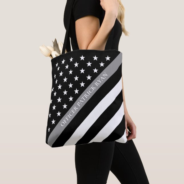 Thin Grey Line Correctional American Flag Monogram Tote Bag (Close Up)