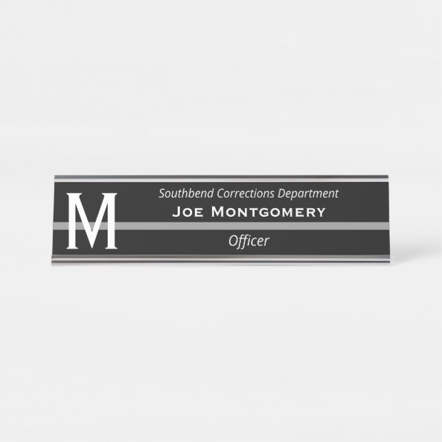 Thin Grey Line Correctional Officer Monogram Desk Name Plate (Front)