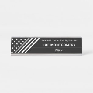 Thin Grey Line Correctional Stars Stripes Monogram Desk Name Plate