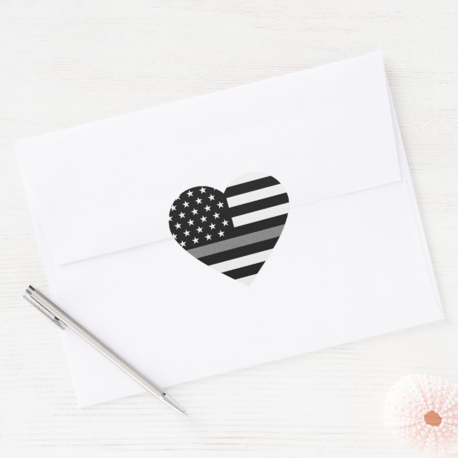 Thin Grey Line Flag Heart Sticker (Envelope)