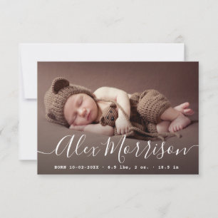thin lettering birth announcement card