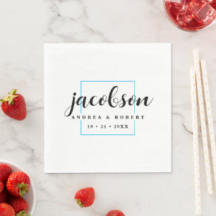 Thin Light Blue Border Napkins with Surname