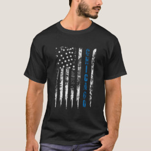 Thin Line Blue Chicago Distressed National Police T-Shirt