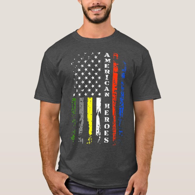 Thin Line First Responder  Patriotic American T-Shirt (Front)