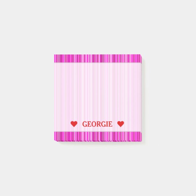 Thin Magenta and Pink Stripes Pattern; Custom Name Post-it Notes (Front)