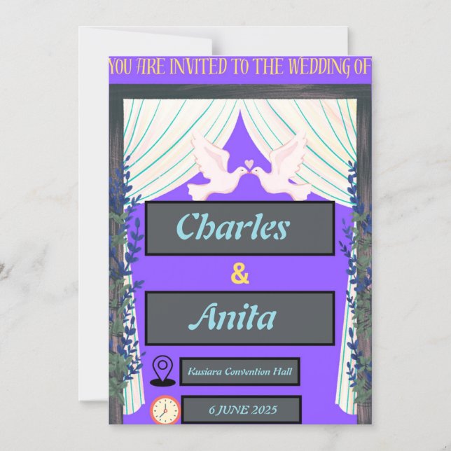 Thin Magnetic  Purple Wedding Invitation Card (Front)