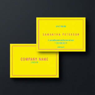 Thin neon pink border, yellow business card