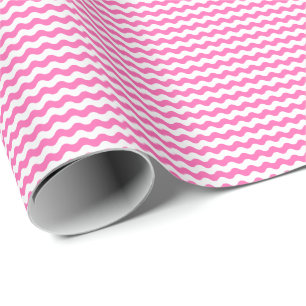 Thin Pink and White Waves Wrapping Paper