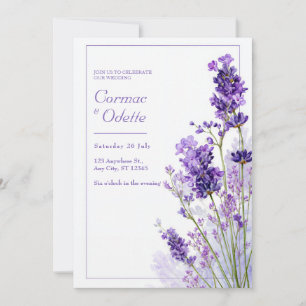 Thin Purple Watercolor Lavender Frame Wedding Invitation