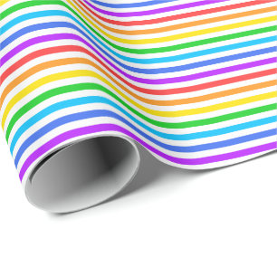 Thin Rainbow Colors and White Stripes Wrapping Paper