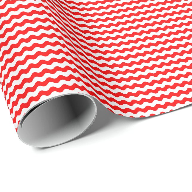 Thin Red and White Waves Wrapping Paper (Roll Corner)
