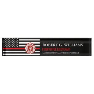 Thin Red Line American Flag Custom Desk Nameplate