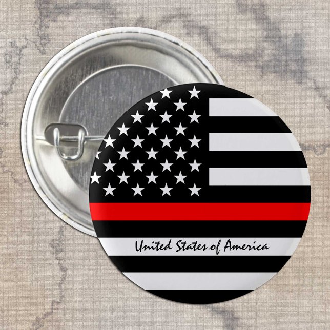 Thin Red Line & American Flag Fireman / USA 3 Cm Round Badge (Creator Uploaded)