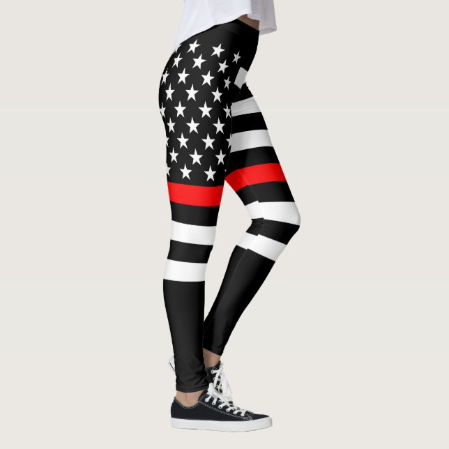 Thin Red Line American Flag graphic on Leggings (Right)