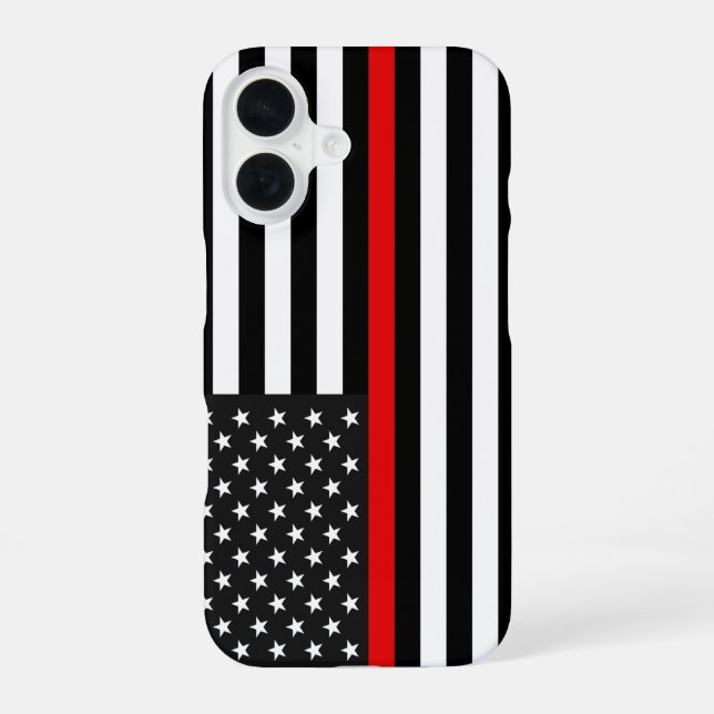 Thin Red Line American Flag iPhone 16 Case (Back)
