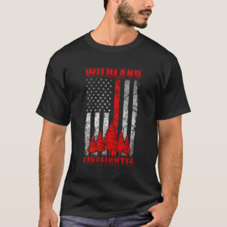 Thin Red Line American Flag Wildland Firefighter T-Shirt