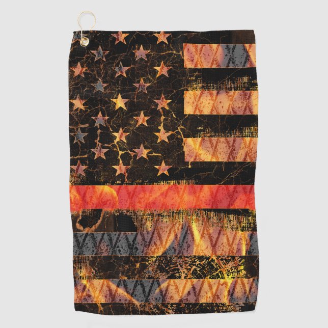 Thin Red Line and Flames Golf Towel (Front)
