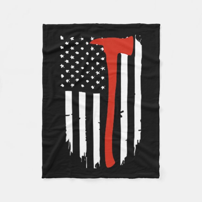 Thin Red Line Axe American Flag Patriot Firefighte Fleece Blanket (Front)