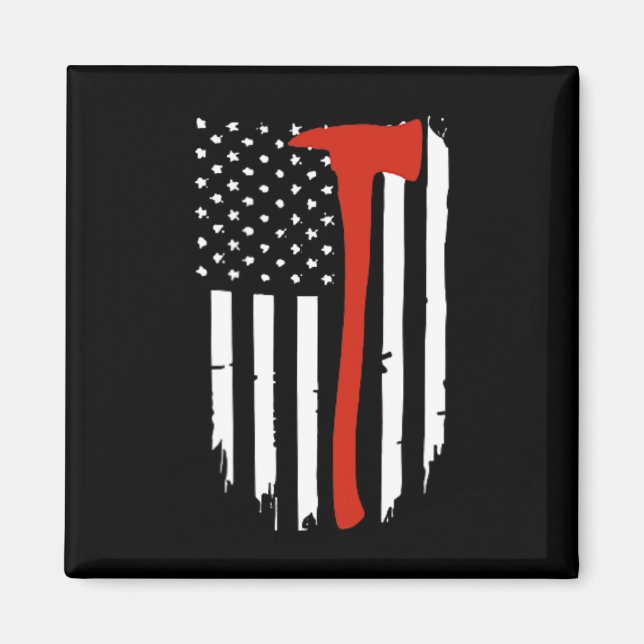 Thin Red Line Axe American Flag Patriot Firefighte Magnet (Front)