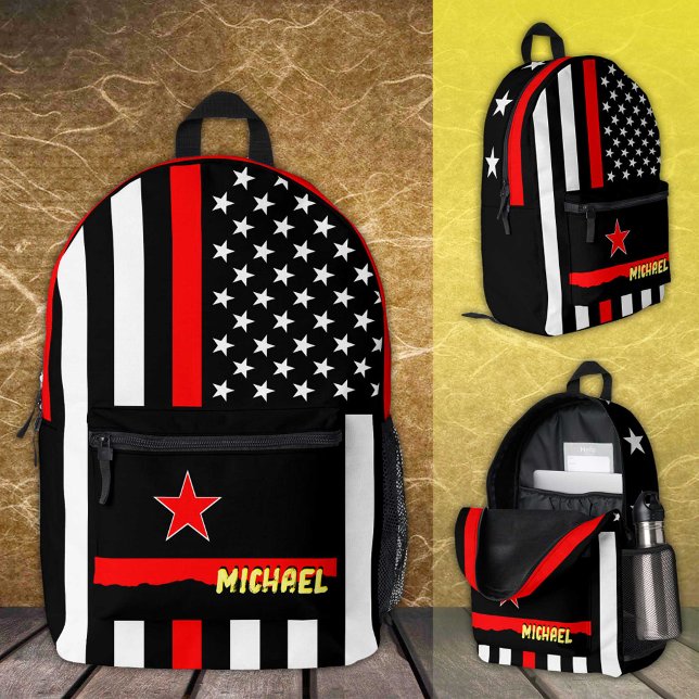 Thin Red Line bag, American Flag fireman / USA  Printed Backpack (Creator Uploaded)