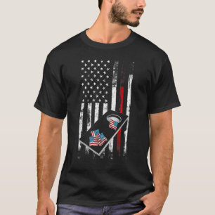 Thin Red Line Cornhole Board Usa American Flag T-Shirt