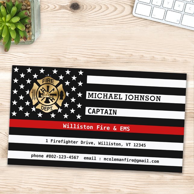Thin Red Line Custom Fireman Fire Department Logo Business Card (Creator Uploaded)