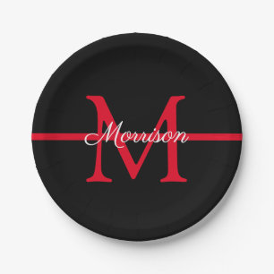 Thin Red Line Fire Fighter Retirement Monogram Paper Plate