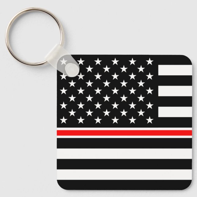 Thin Red Line Firefighter American Flag Key Ring (Front)